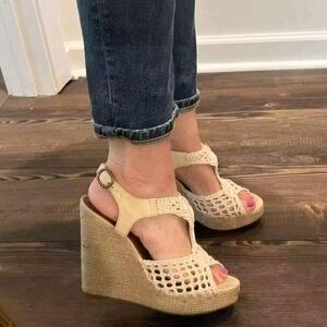 Lucky Brand Cream Wedge Espadrilles